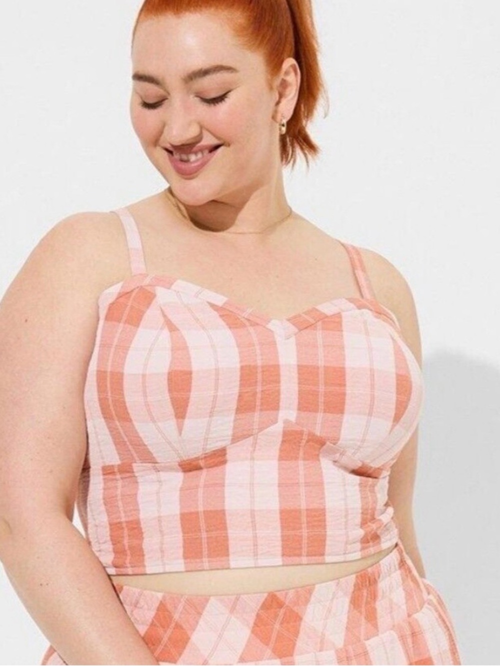 Torrid NWT Buffalo Plaid Sleeveless Crop Bustier Tank Top Orange Size 2